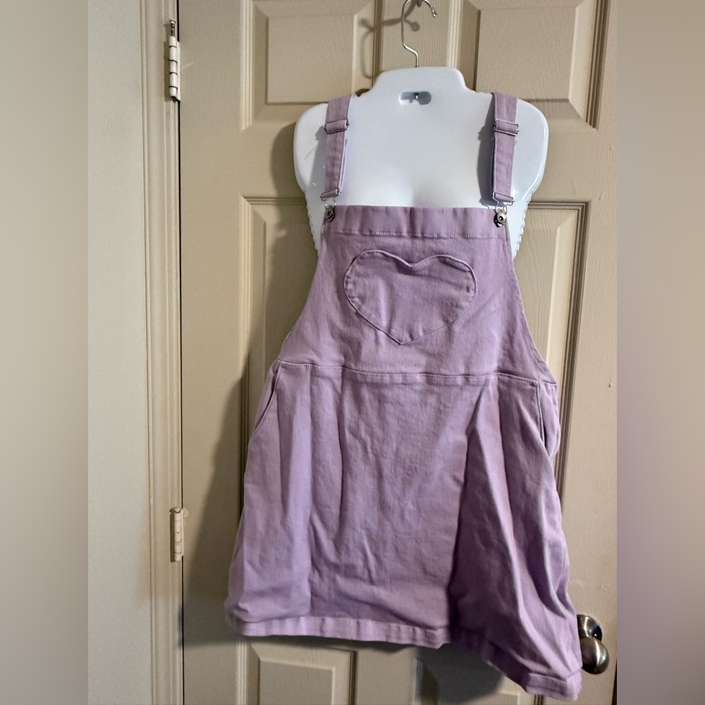 Black Heart Lavender Heart Pocket Overall Dress - Stretchy Denim!!